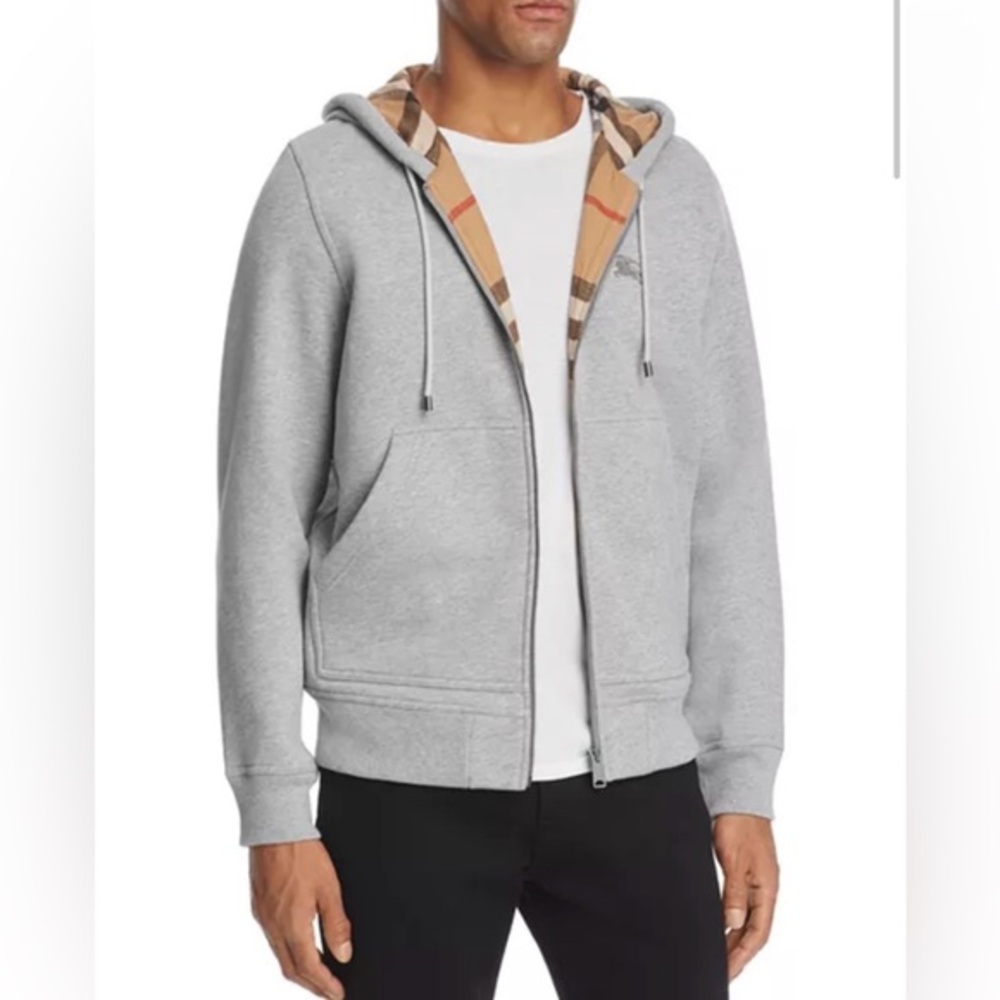 Burberry Men’s M • Fordson Hoodie Sweatshirt Gray Zip Nova Check Hood Jacket.